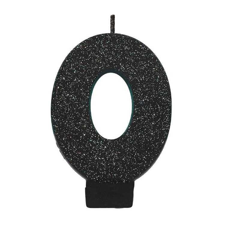 Candle - Black Glitter Number 0