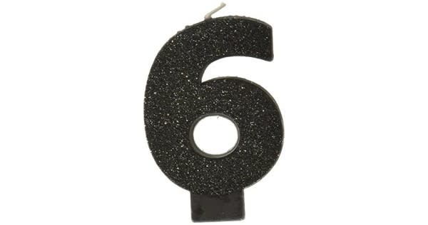 Candle - Black Glitter Number 6