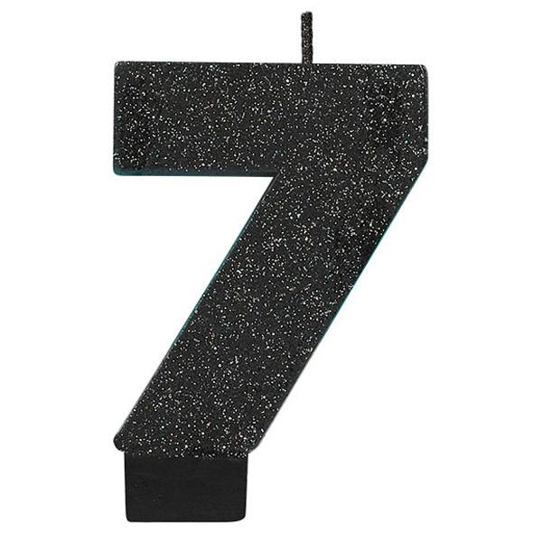 Candle - Black Glitter Number 7