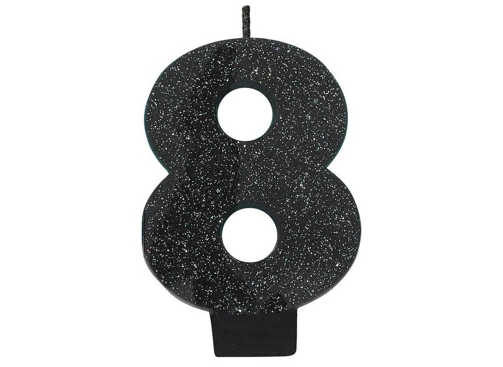 Candle - Black Glitter Number 8