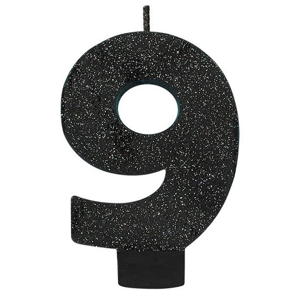 Candle - Black Glitter Number 9