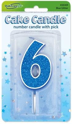 Candle Glitter Number 6-Blue