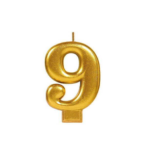 شمعة عيد ميلاد رقم 9 باللون الذهبي الميتاليك