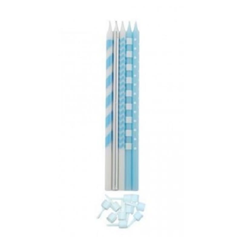 Candles 10/pk 15.5cm W/Holders Light Blue