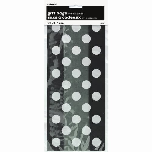 Cello Bags - White Dots on Black, 20Pk