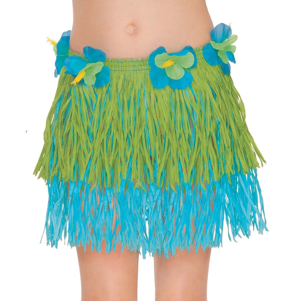 Child Two-Tone Hula Skirt - Blue & Green Hawaiian/Tropical