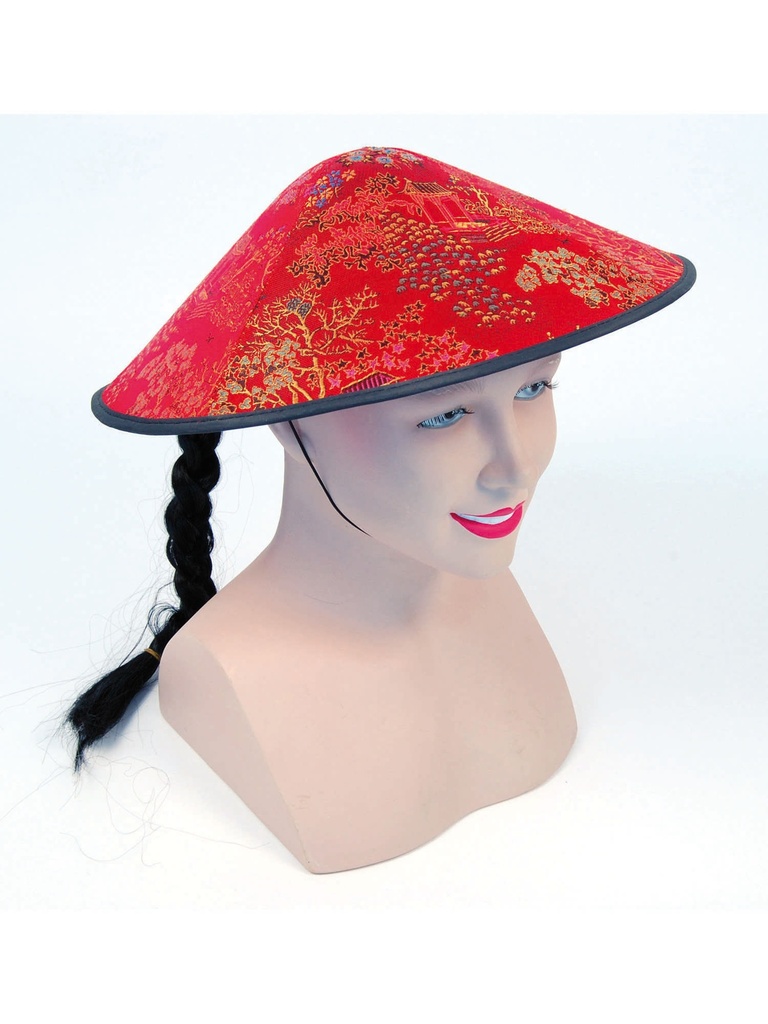Red Fabric Chinese Shade Costume Hat with Plait