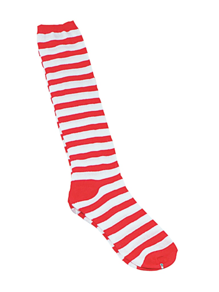 جوارب مهرج مخططة بالأحمر والأبيض