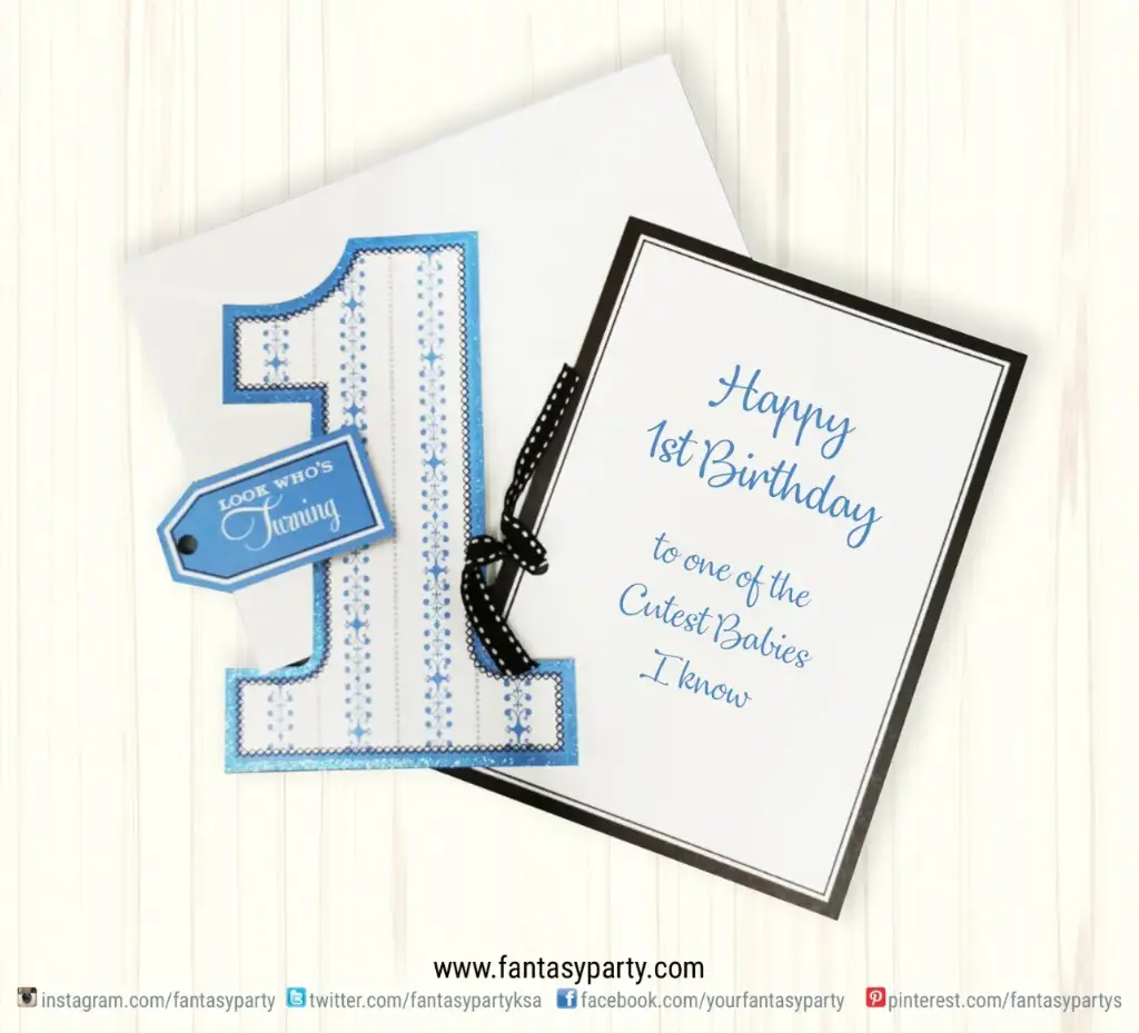 Greeting Card - Turning 1 Boy, Black/Blue