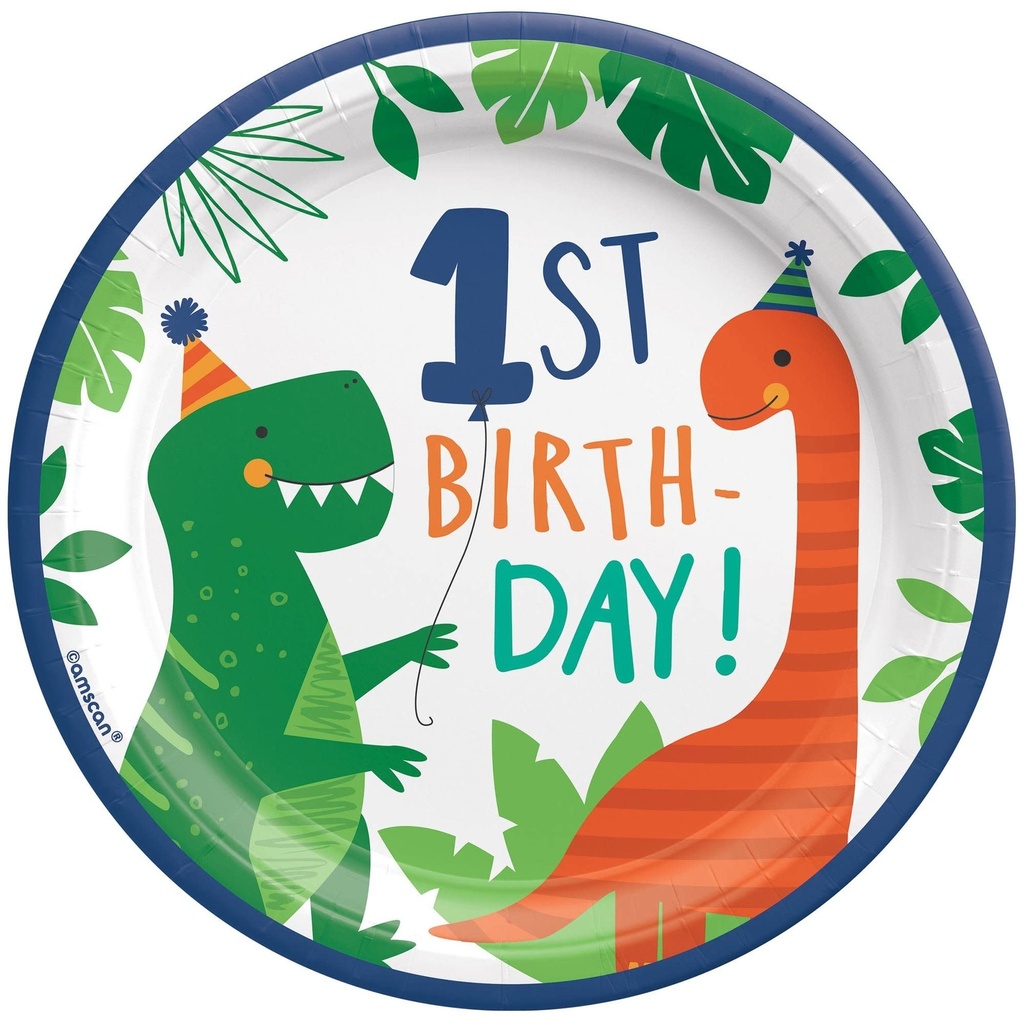 Dino-Mite 7 Inch Round Plates-1st Birthday 8/pk