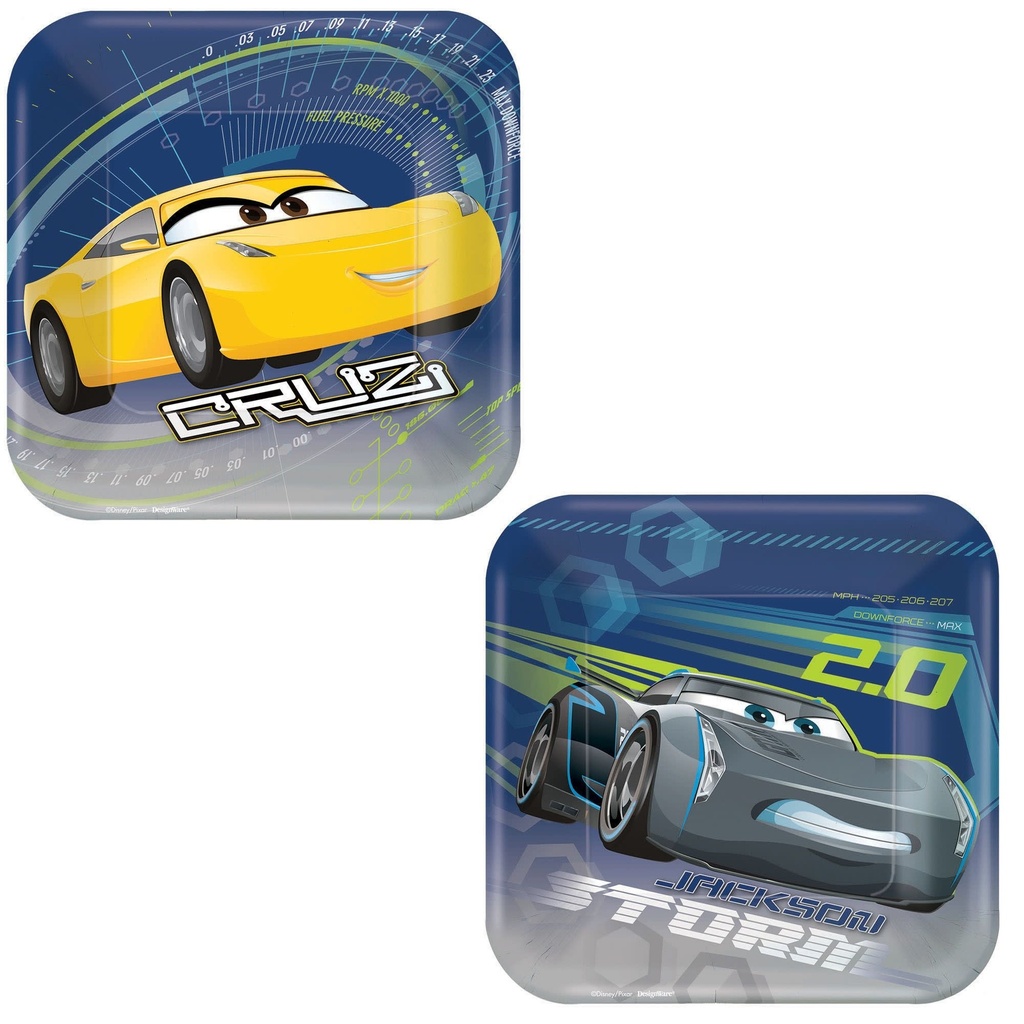 Disney CARS 3 Square Plates, 7 Inch