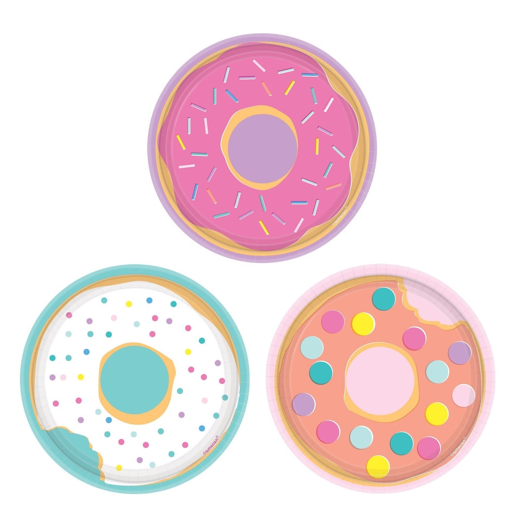 Donut Party Assorted Round Plates, 7 Inch