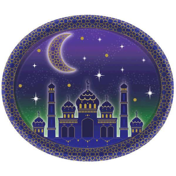 أطباق بيضاوية بنمط عيد مبارك قياس ١٢ إنش