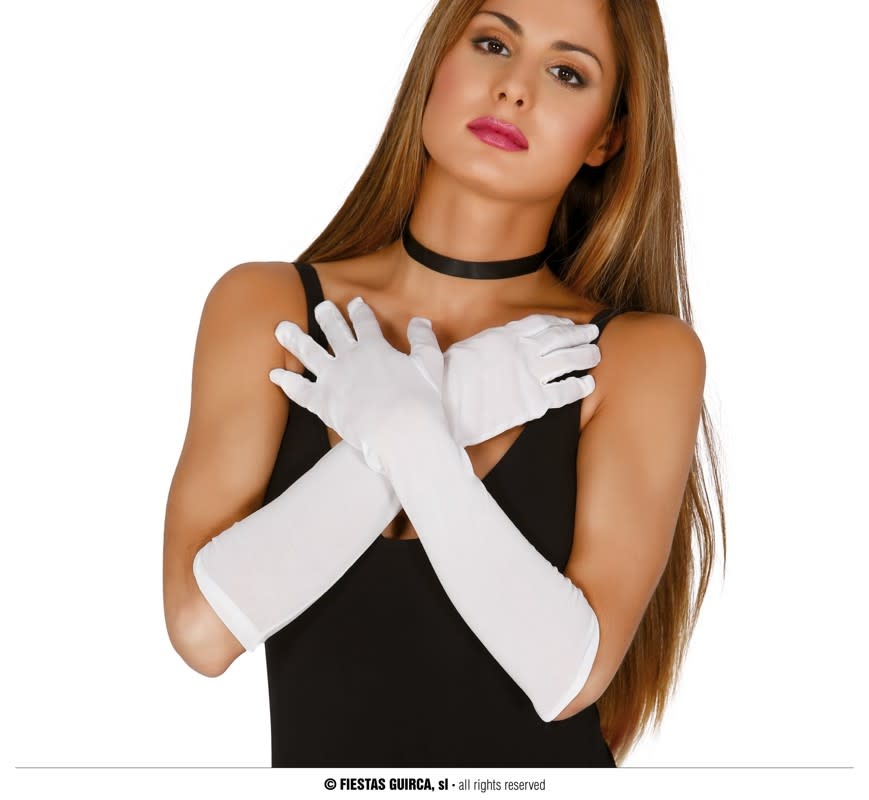 White Elbow Gloves, 42 cm