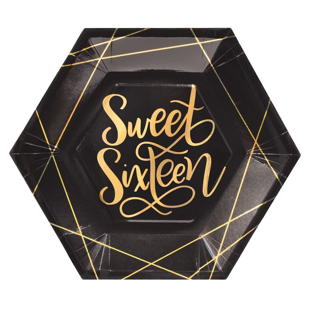 Elegant Sixteen Metallic Hexagonal Plates, 9 Inch