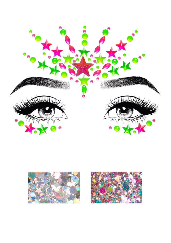 Face Jewels-Vibe Neon Sticker Adhesive 80's Eighties