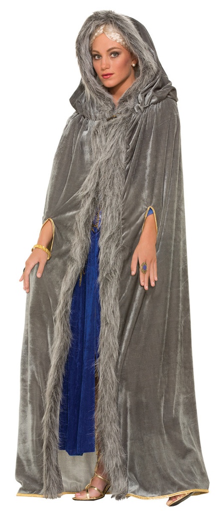 Faux Fur Trimmed Cape-Grey-Fml