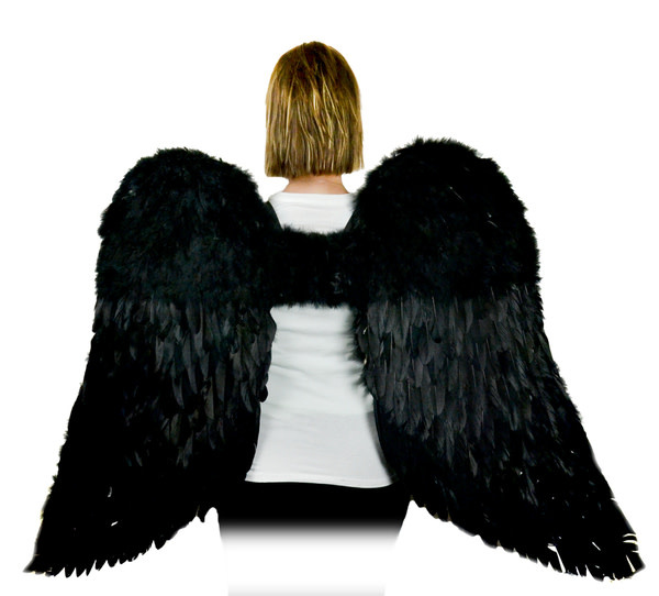 Feather Angel Wings 52x36" Black w/Elastic Straps 1pc *Halo Included*