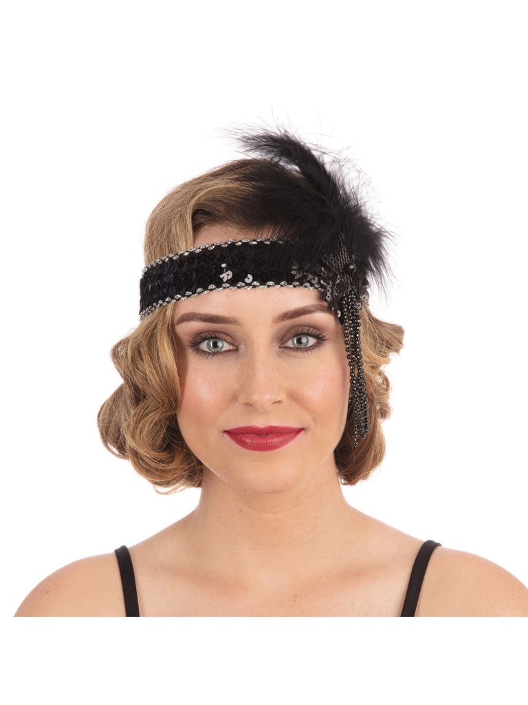 Deluxe Black Sequin Flapper Headband