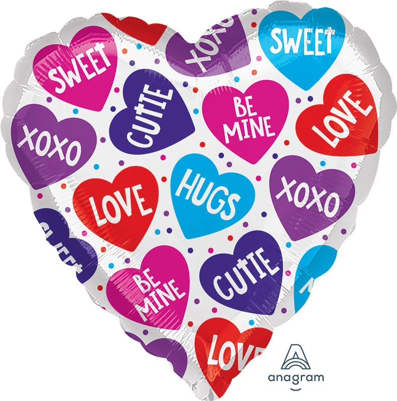 Foil Balloon 21In - Candy Heart & Dots Valentine