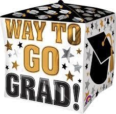 Way To Go Grad Gold & Black Ultra Cubes Foil Balloon