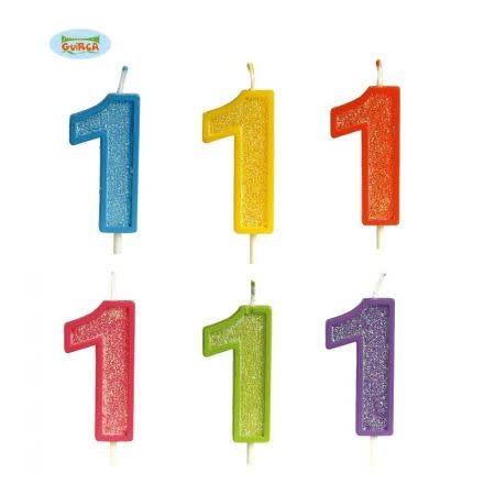 GLITTER CANDLE NO. 1, 4 CM 6 ASSORTED CO
