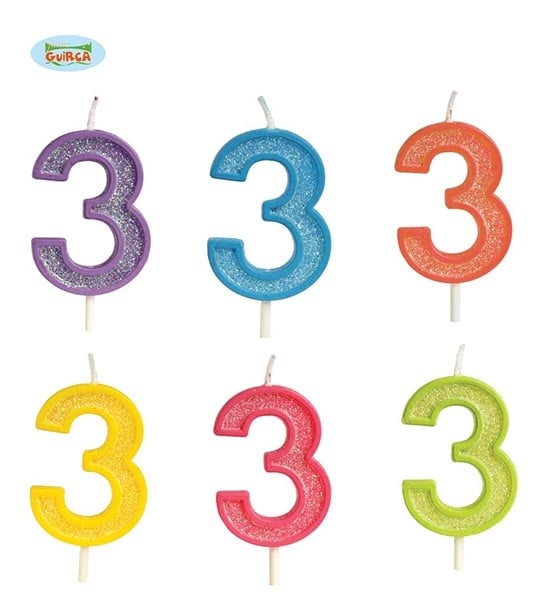 GLITTER CANDLE NO. 3, 4 CM 6 ASSORTED CO