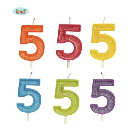GLITTER CANDLE NO. 5, 4 CM 6 ASSORTED CO
