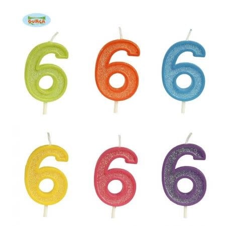 GLITTER CANDLE NO. 6, 4 CM 6 ASSORTED CO