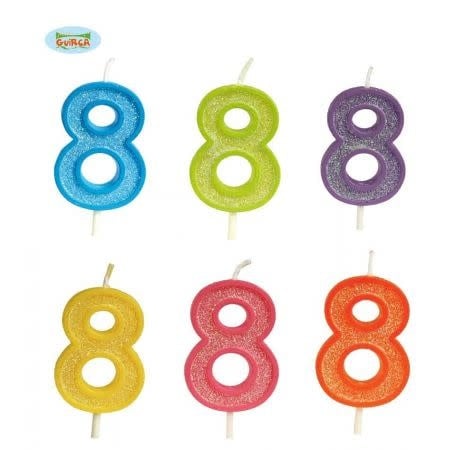 GLITTER CANDLE NO. 8, 4 CM 6 ASSORTED CO