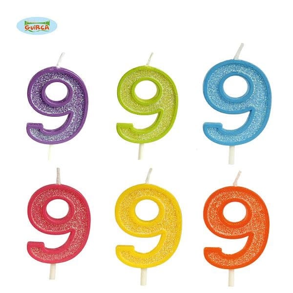 GLITTER CANDLE NO. 9, 4 CM 6 ASSORTED CO