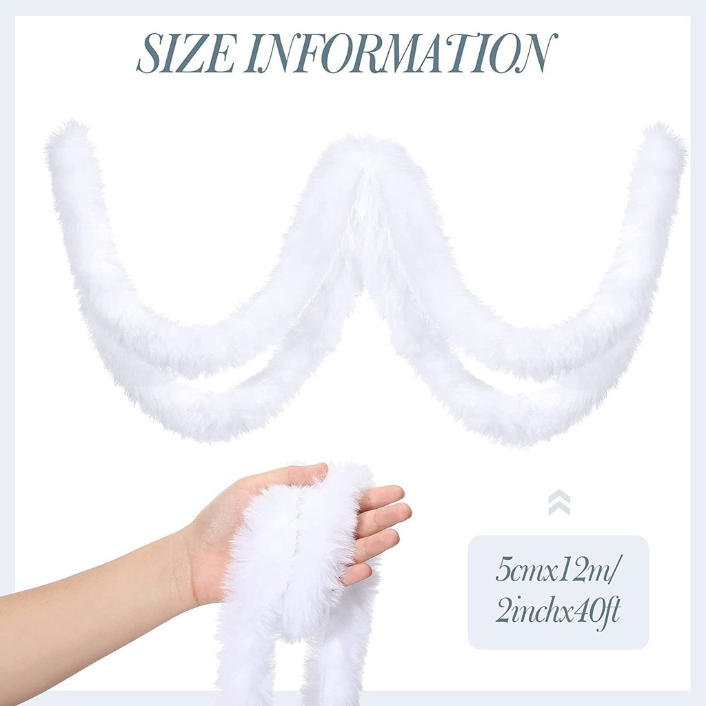 حبل زينة "الفرو" الأبيض للكريسماس مقاس ٢ بوصة × ٤٠ قدم