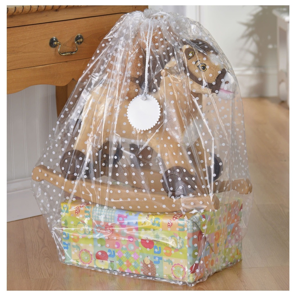 Gift Sack - Clear Plastic w/ White Dots