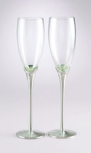 Glass Flutes Crystals /Satin Stems Bridal & Wedding