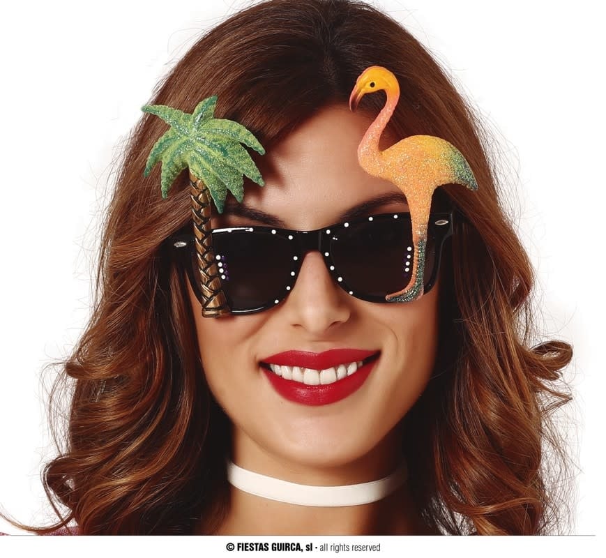 Glasses With Palm Tree And Flamingo Hawaiian/Tropical