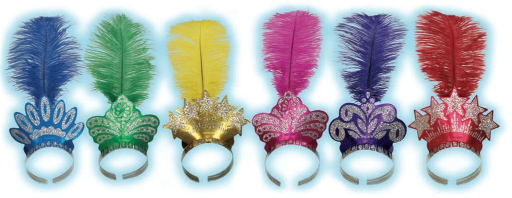 Glittered Crown Tiara w/Plume 6/pk New Year