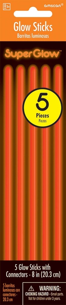  Sticks-8 Inch 5/pk-Orange Glow Party Accessories