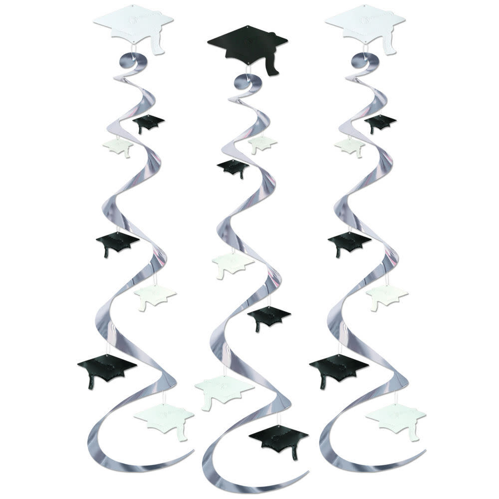 Grad Cap Whirls 30 Inch-Black & White