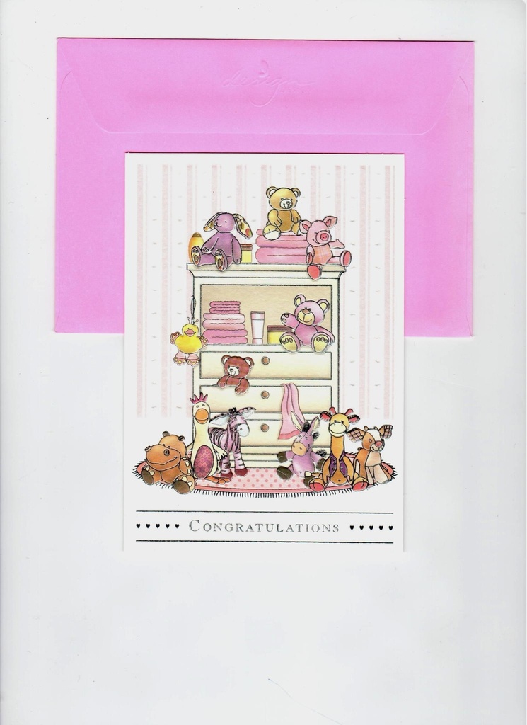 Greeting Card - Congratulations Baby Girl/Dresser with Soft-Toys