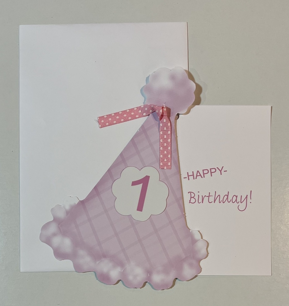 Greeting Card Happy Birthday-Party Hat, Pink First Birthday Girl