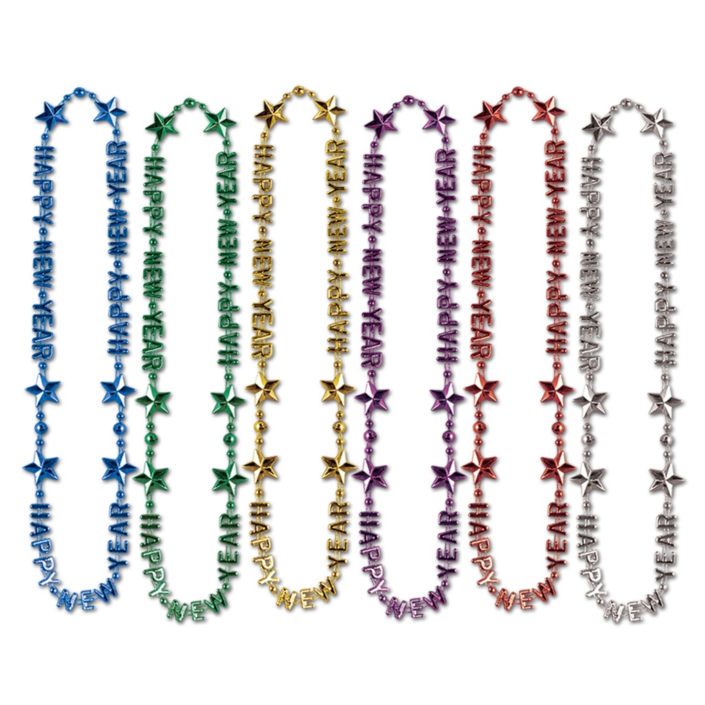 HNY 35 Inch Metallic Happy New Year Necklace 6/Pk New Year