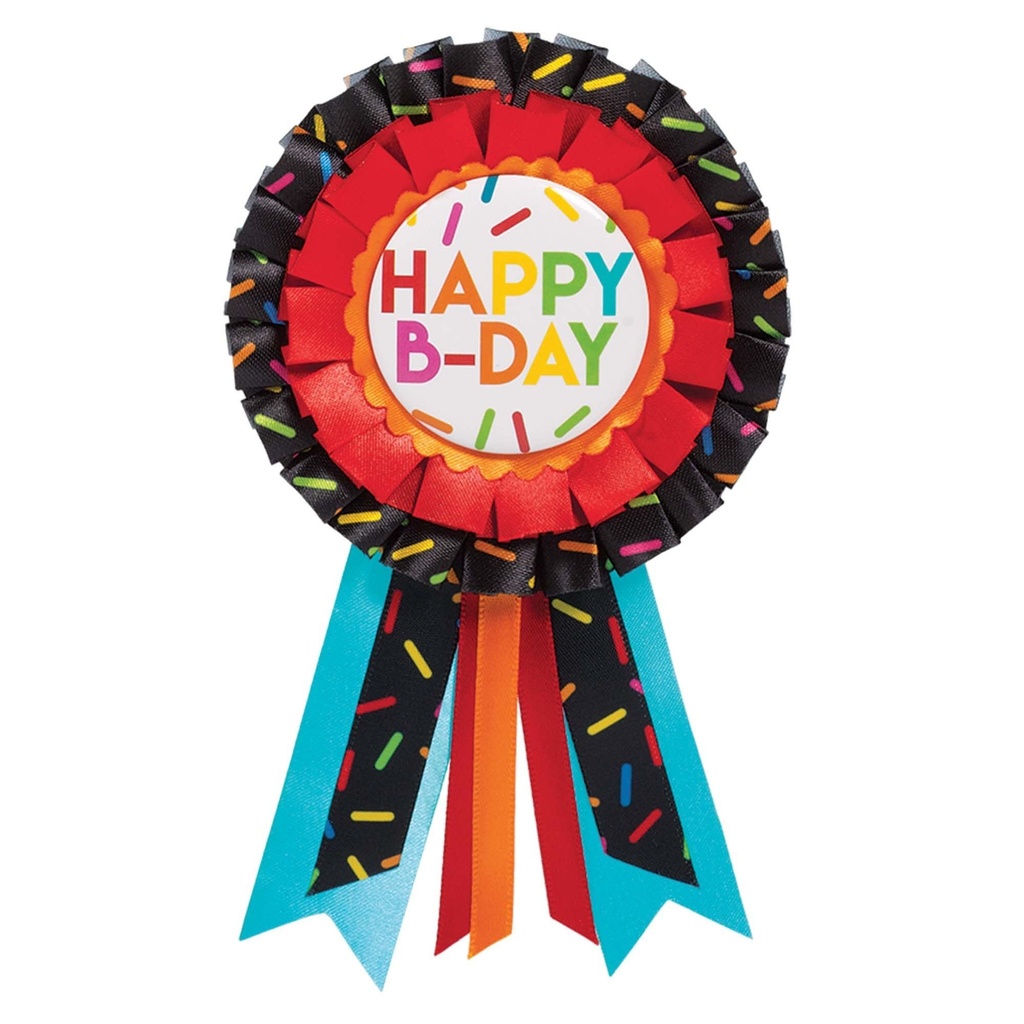 Happy B-Day Ribbon Button Buttons & Sashes