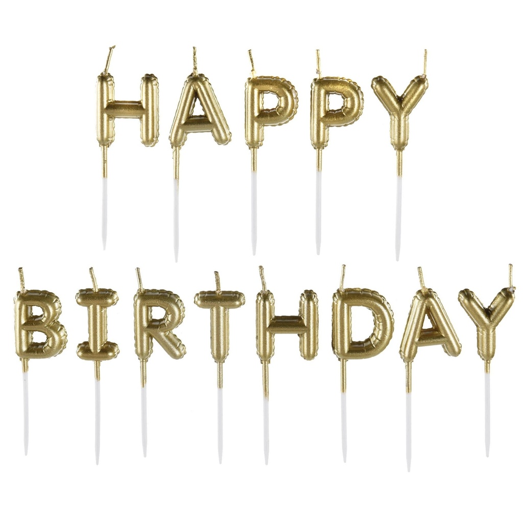 Happy Birthday Balloon Pick Candles- Gold