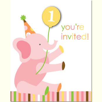 Invitation Cards - Sweet Elephant/1st Birthday Girl
