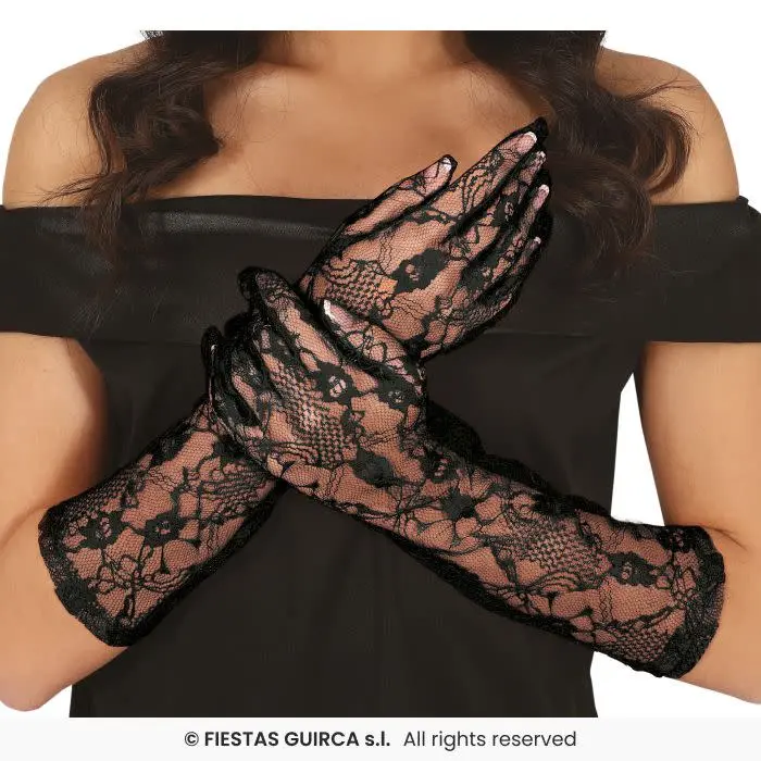 Lace Black Gloves 38 cm
