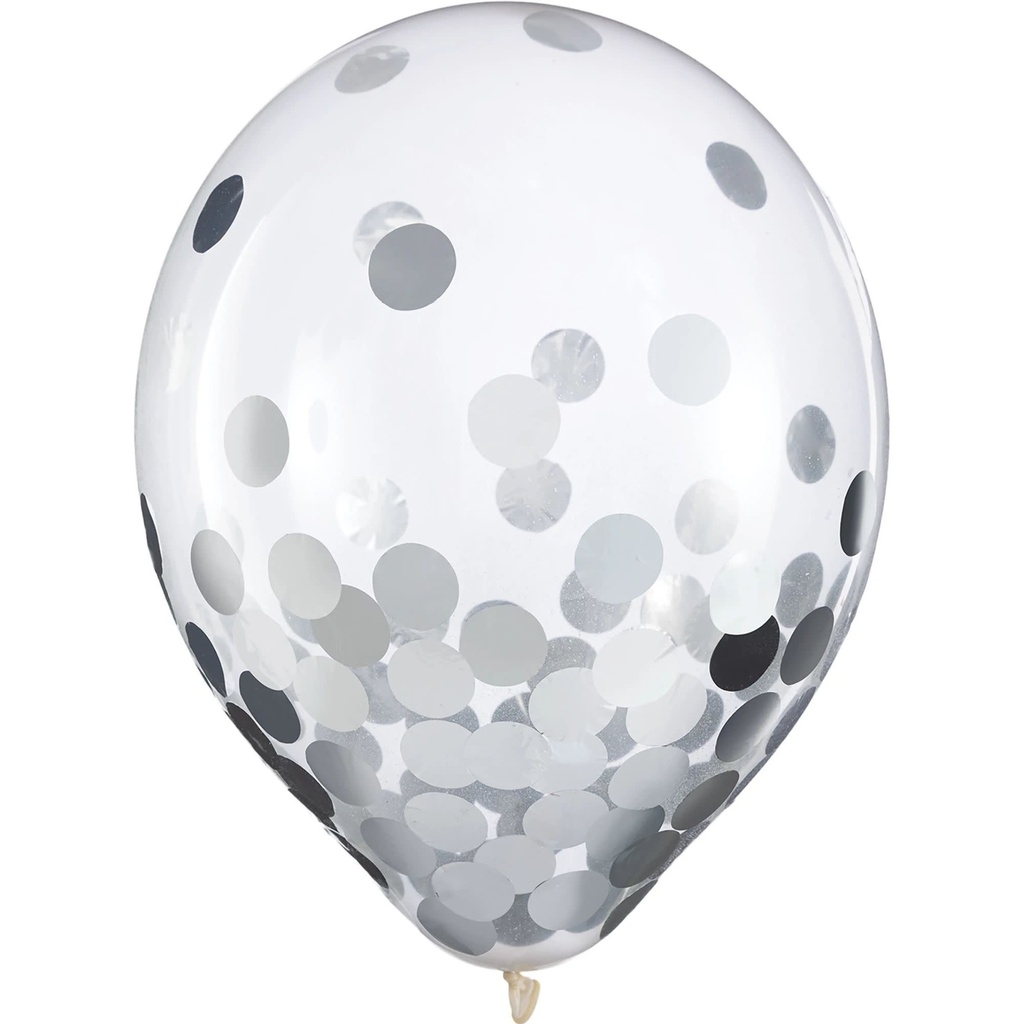 Latex Balloons w/ Confetti, 12" -Silver Foil