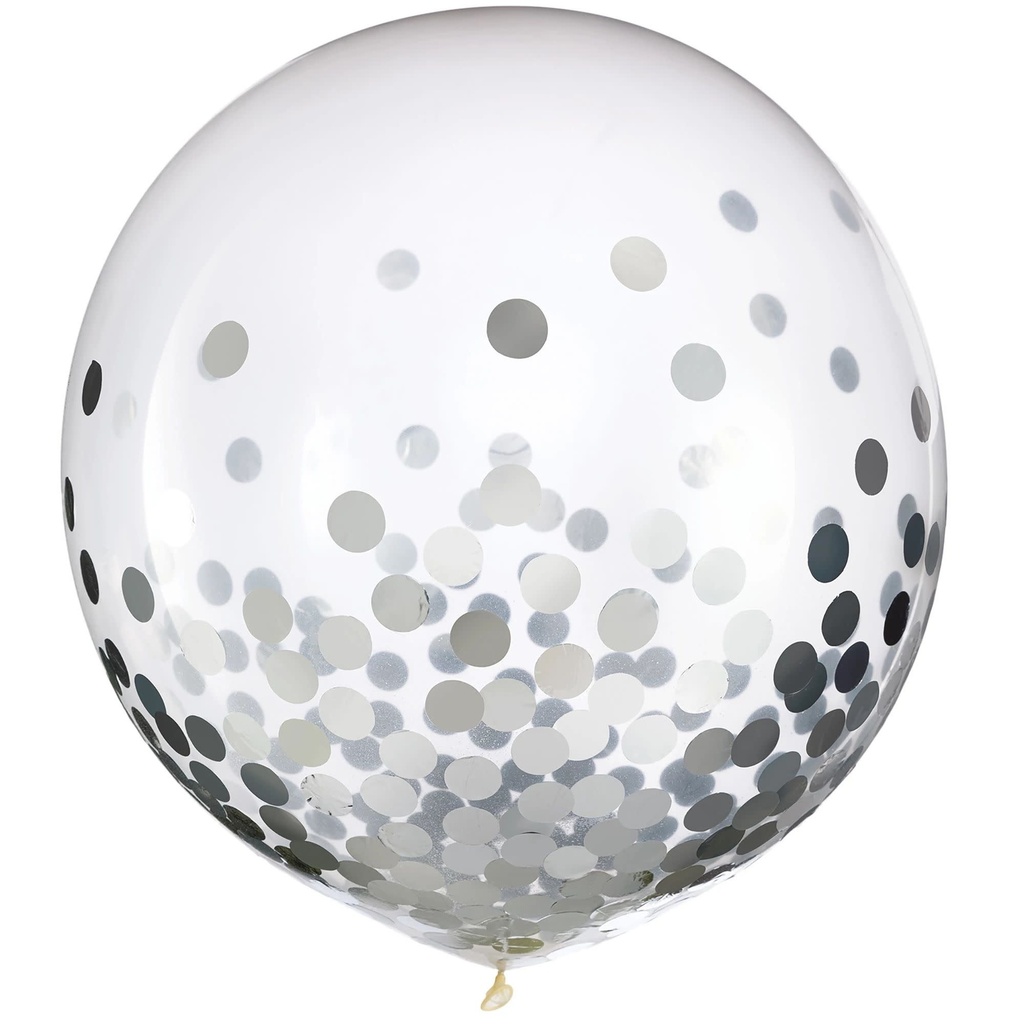 Latex Balloons w/ Confetti, 24" -Silver Foil