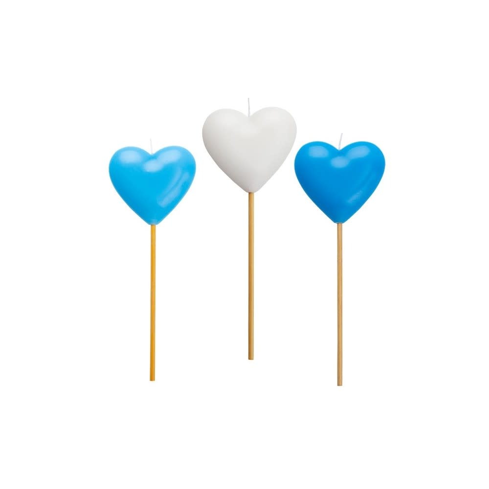 Light Blue Heart Candles With Pick 3 Ass. Colors