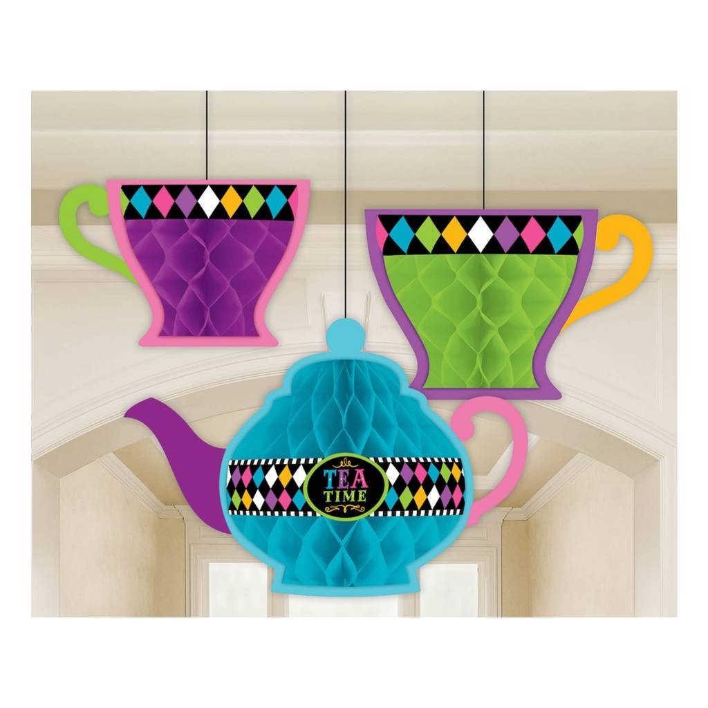 زينة فناجين الشاي المتدلية بنمط حفلة الشاي المجنونة لمناسبة أعياد الميلاد وحفلات الشاي