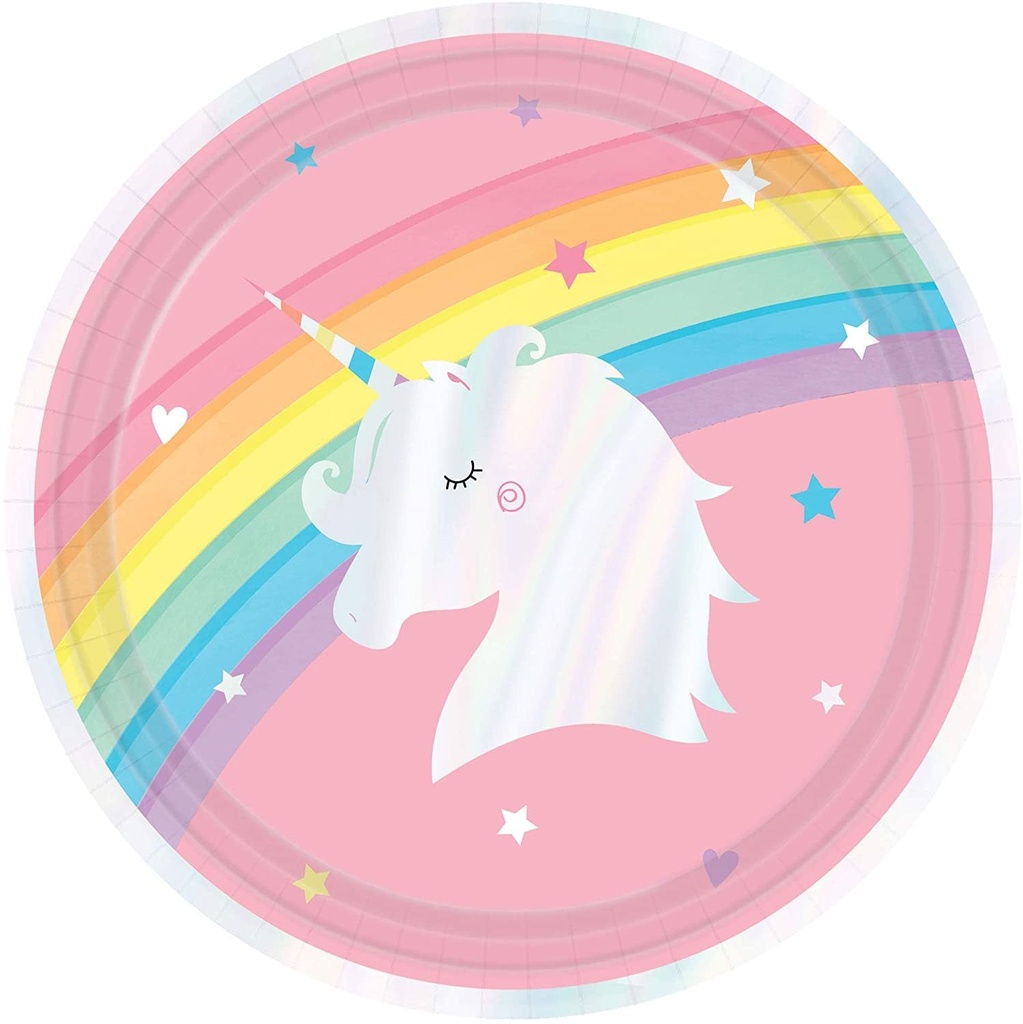Magical Rainbow Birthday Round Iridescent Plates, 9 Inch